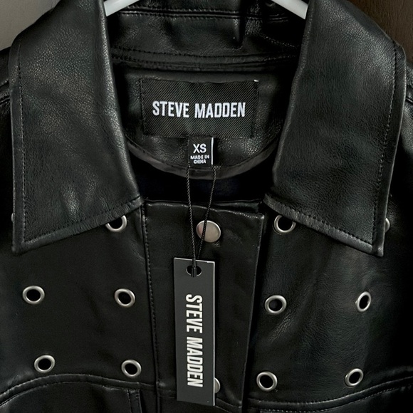 NWT Steve Madden Gabana Faux Leather Grommet Jacket Oversized XS - Picture 7 of 14